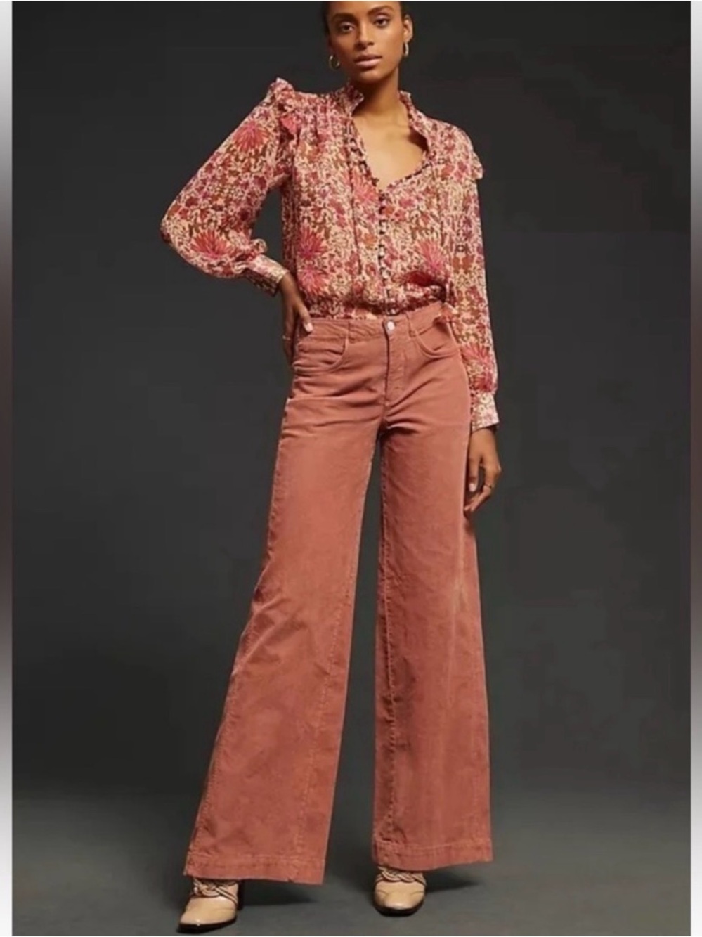 Pilcro Anthropologie Corduroy Wide Leg Pink Rose Jeans